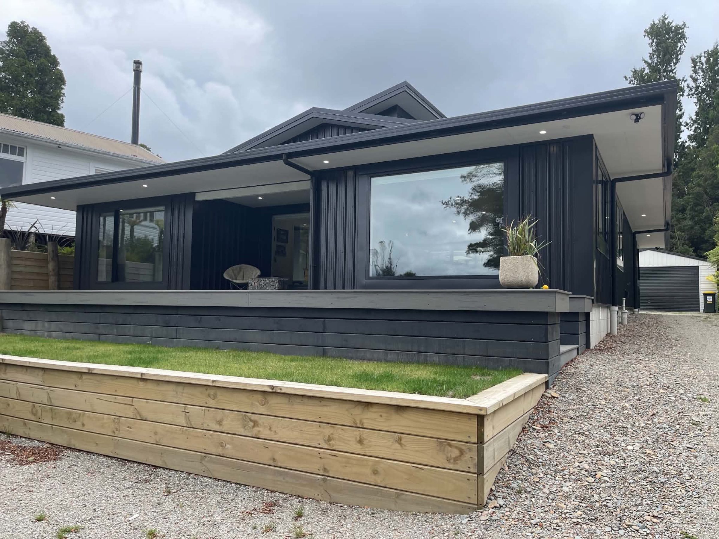 New home with timber deck and planter, Hokitika