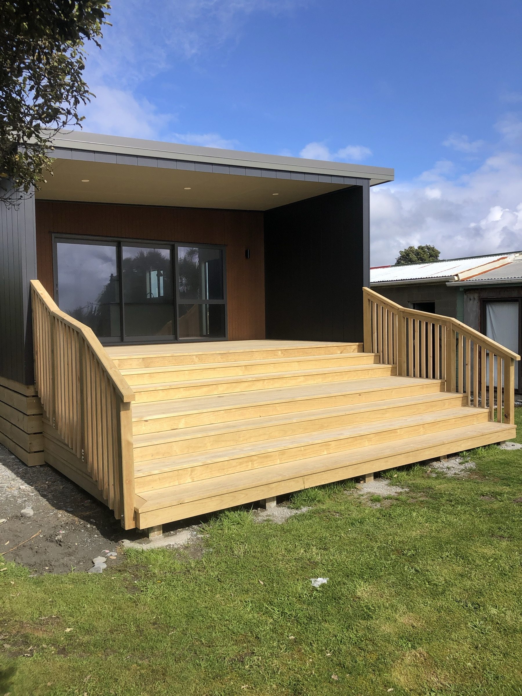 Covered deck and steps on a new build, Hokitika