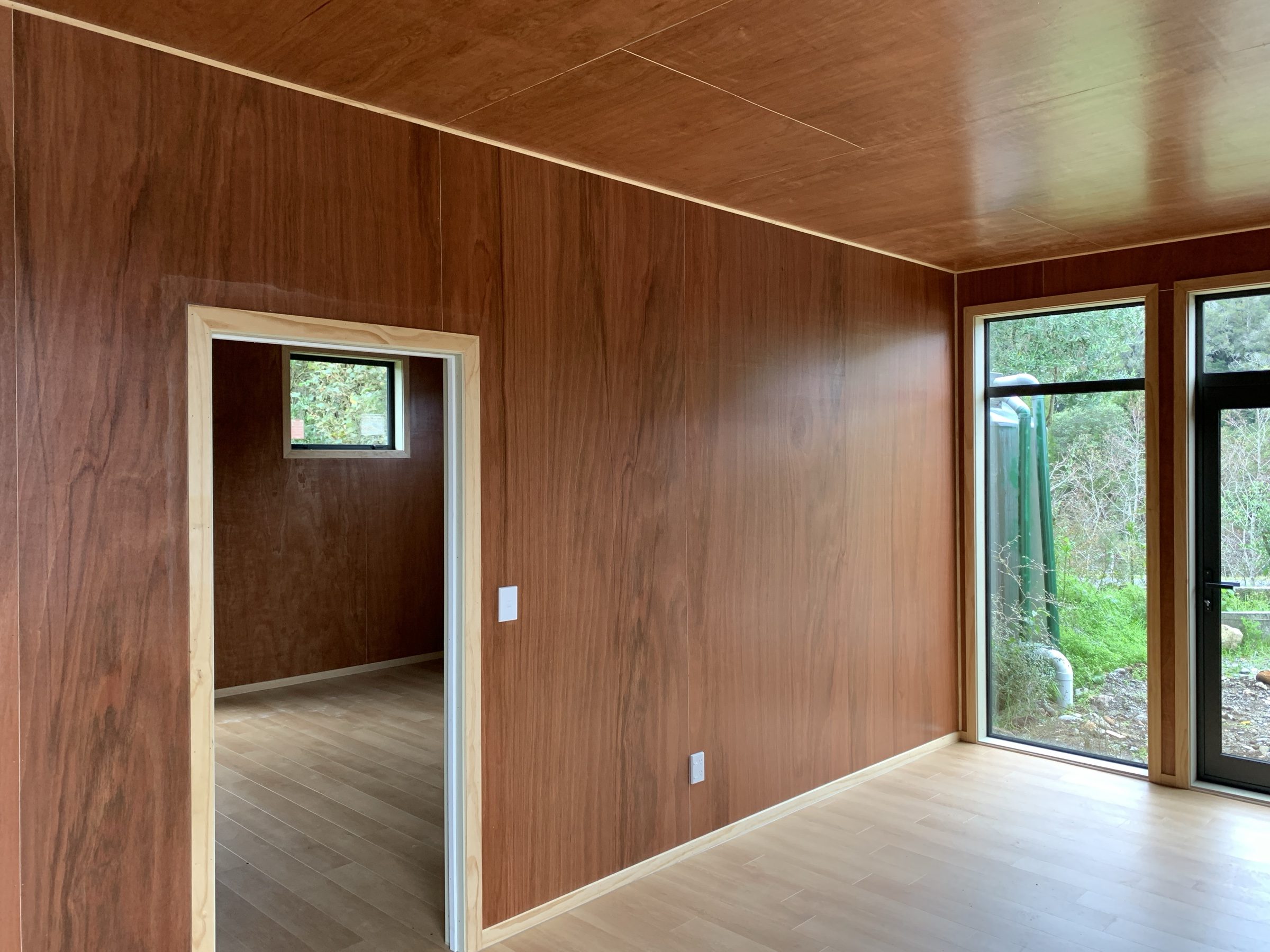 Timber-lined interior with new flooring