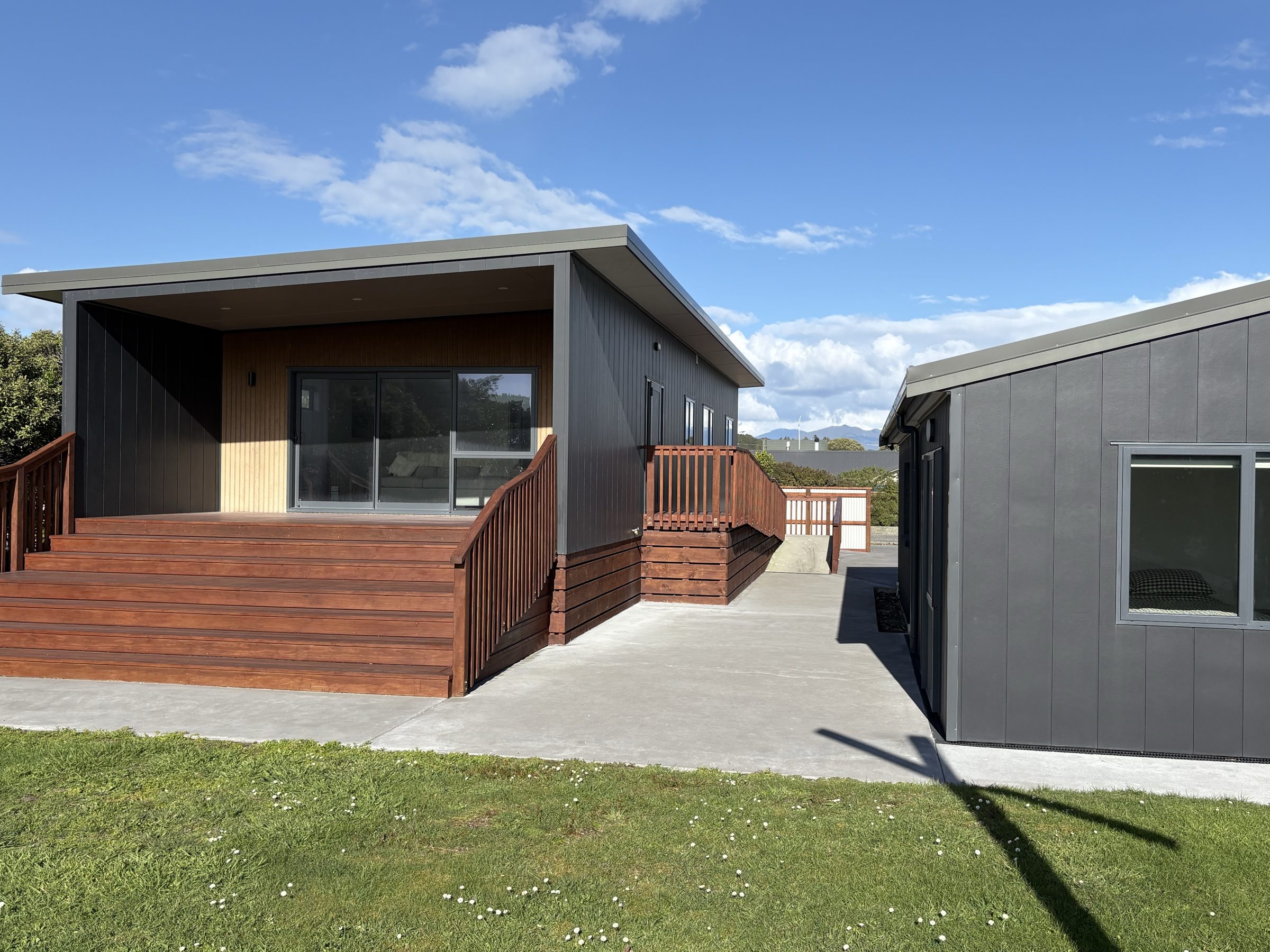 New cabin with deck and steps, Hokitika